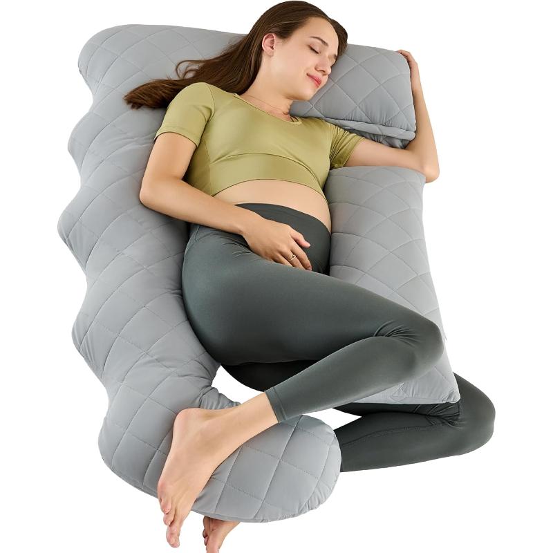 Extra Soft Cooling Pregnancy Pillow - U-Shaped Full Body Maternity Pillow with Removable Diamond Quilted Cool Fabric, 51 Inch Large Support for Back, Belly, Legs & Hips, Machine Washable Maternity Bedding Gift for Pregnant Women