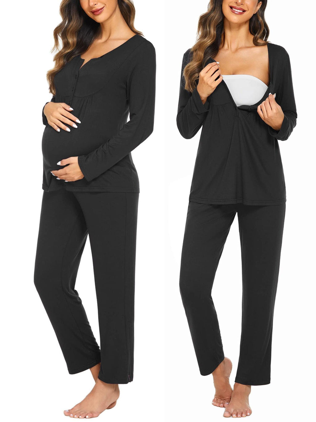Women's Breastfeeding Pajamas Maternity Comfortable Soft Pajamas Set Birthing Pajamas Long Sleeve Pajamas Set