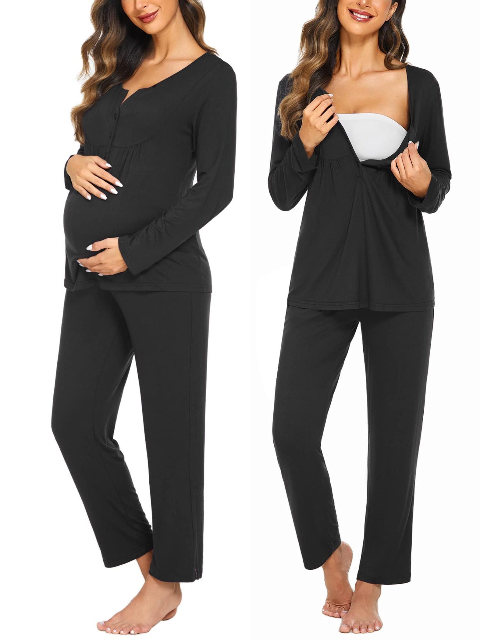 Women's Breastfeeding Pajamas Maternity Comfortable Soft Pajamas Set Birthing Pajamas Long Sleeve Pajamas Set