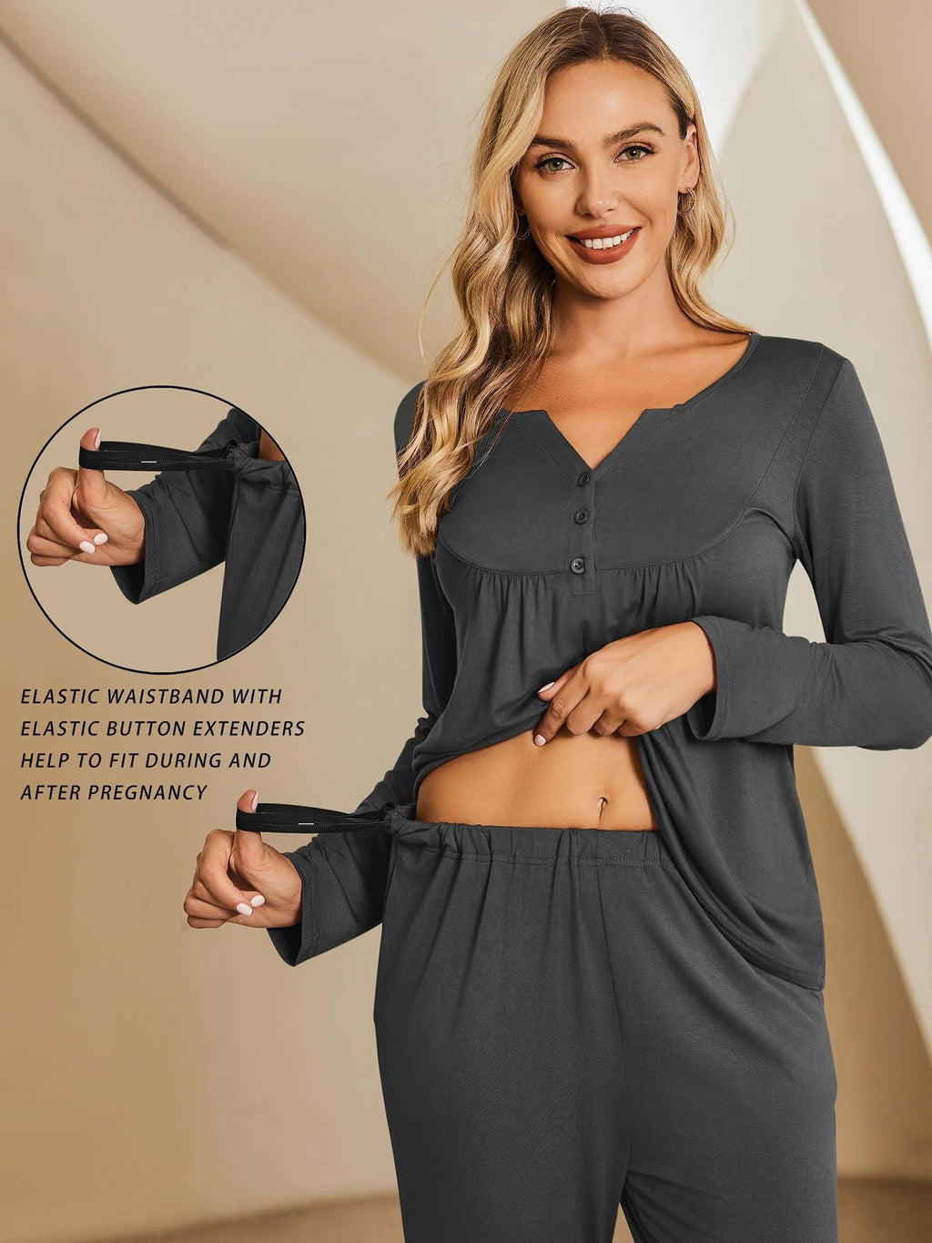 Women's Breastfeeding Pajamas Maternity Comfortable Soft Pajamas Set Birthing Pajamas Long Sleeve Pajamas Set