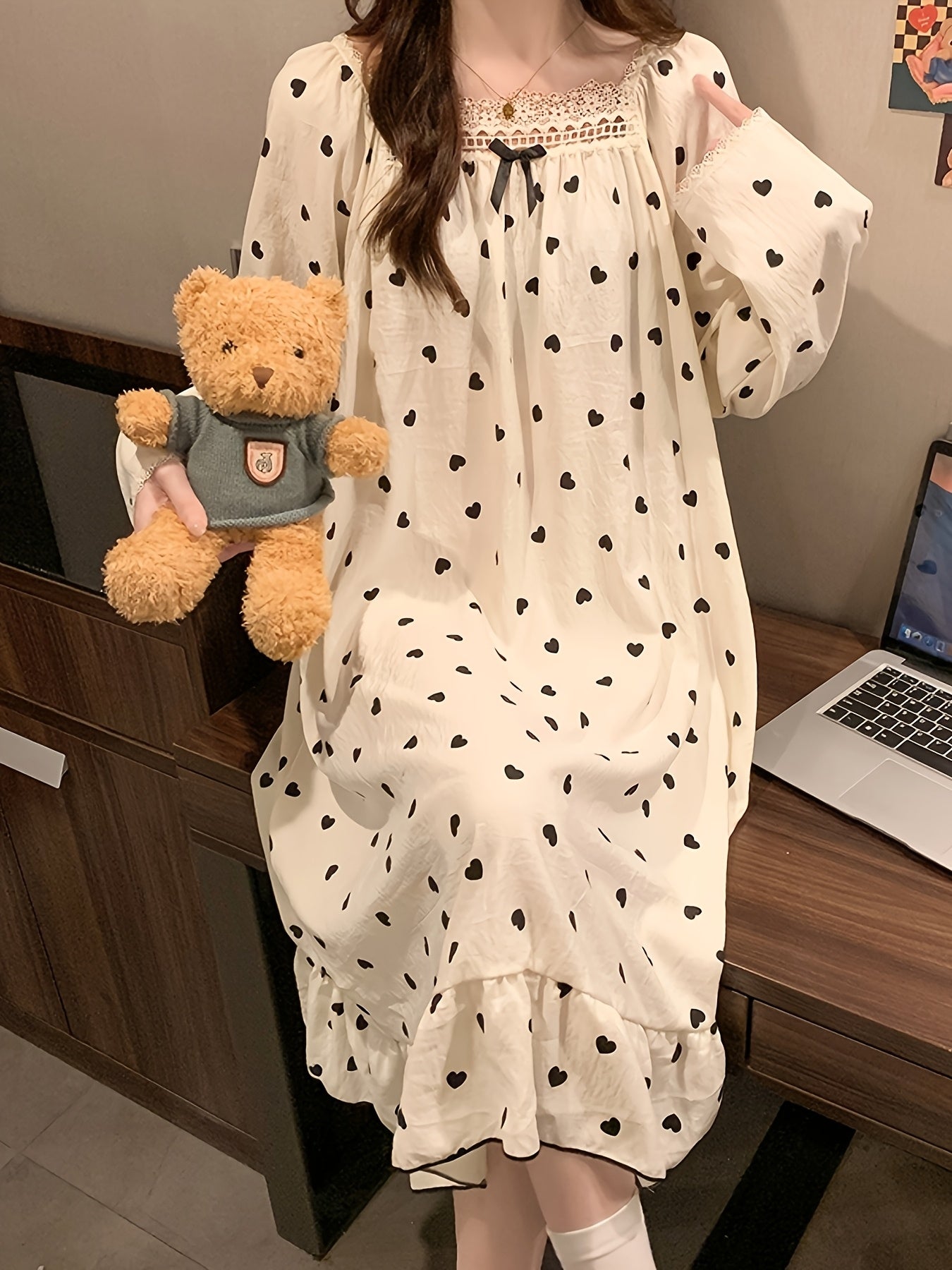 2026 New Lightweight Cloud Pajamas for Women, Suitable for Spring And Autumn, Plus Size Maternity Loungewear, Long Sleeve Nightgown with a Sweet Princess Style
