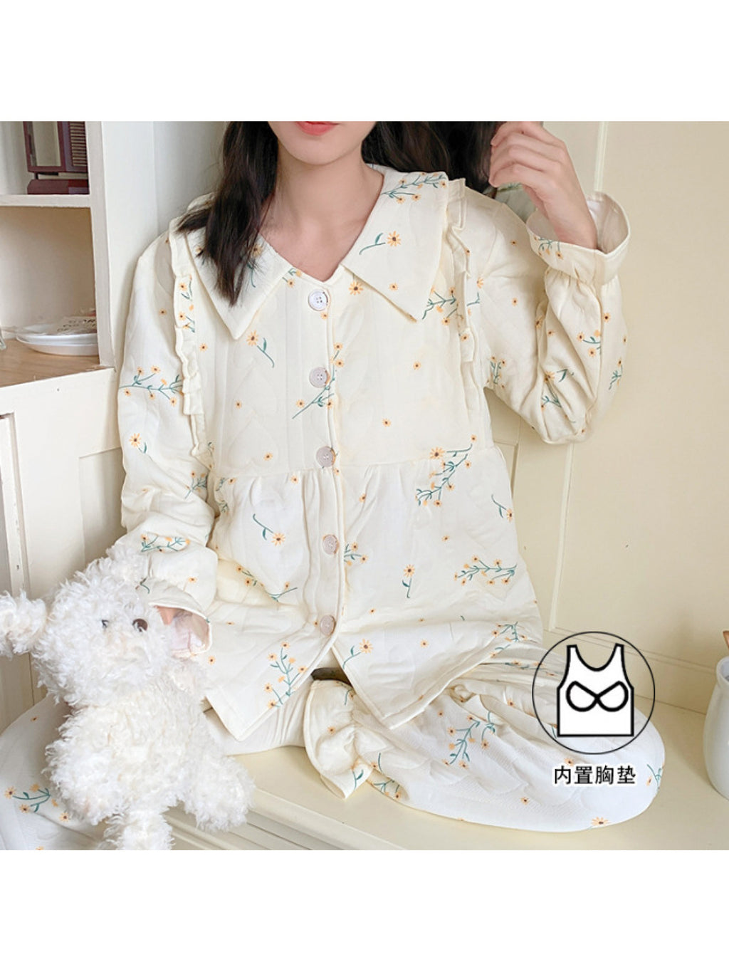 Autumn Winter New Air Maternity with Chest Pads Thickened Version Pregnant Women Sleepwear Outing Nursing Clothes Two-Piece Set