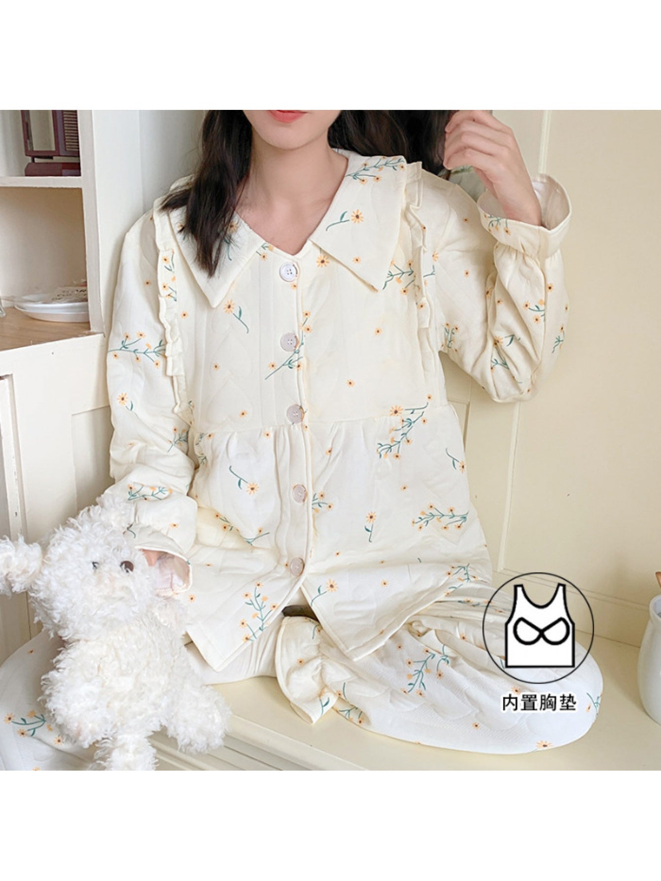 Autumn Winter New Air Maternity with Chest Pads Thickened Version Pregnant Women Sleepwear Outing Nursing Clothes Two-Piece Set
