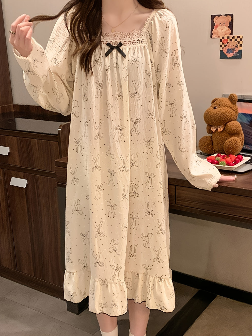 2026 New Lightweight Cloud Pajamas for Women, Suitable for Spring And Autumn, Plus Size Maternity Loungewear, Long Sleeve Nightgown with a Sweet Princess Style