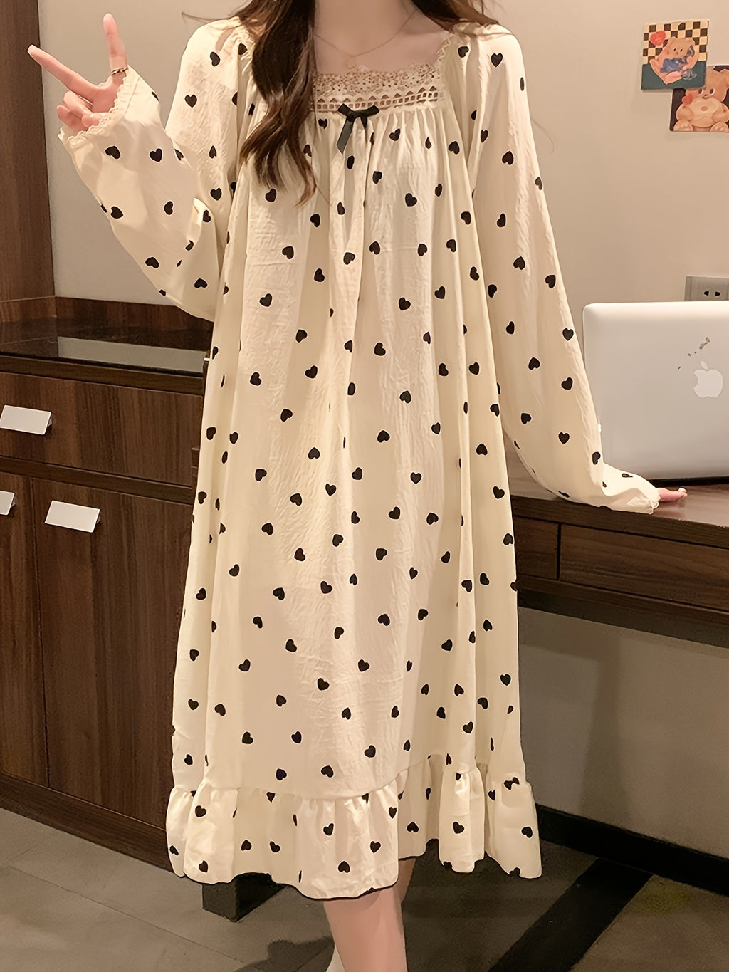 2026 New Lightweight Cloud Pajamas for Women, Suitable for Spring And Autumn, Plus Size Maternity Loungewear, Long Sleeve Nightgown with a Sweet Princess Style