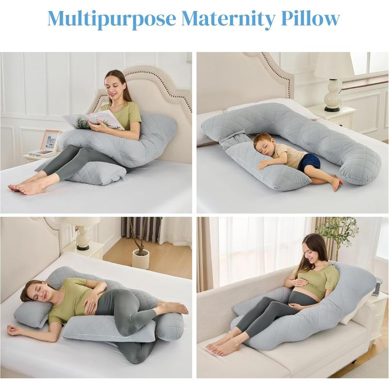 Extra Soft Cooling Pregnancy Pillow - U-Shaped Full Body Maternity Pillow with Removable Diamond Quilted Cool Fabric, 51 Inch Large Support for Back, Belly, Legs & Hips, Machine Washable Maternity Bedding Gift for Pregnant Women