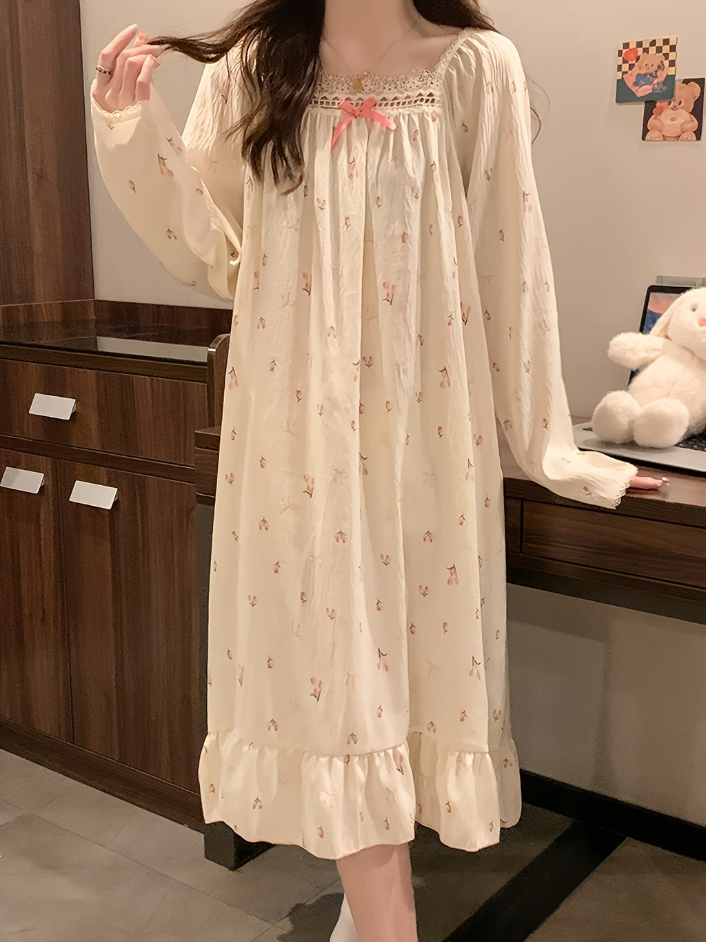 2026 New Lightweight Cloud Pajamas for Women, Suitable for Spring And Autumn, Plus Size Maternity Loungewear, Long Sleeve Nightgown with a Sweet Princess Style