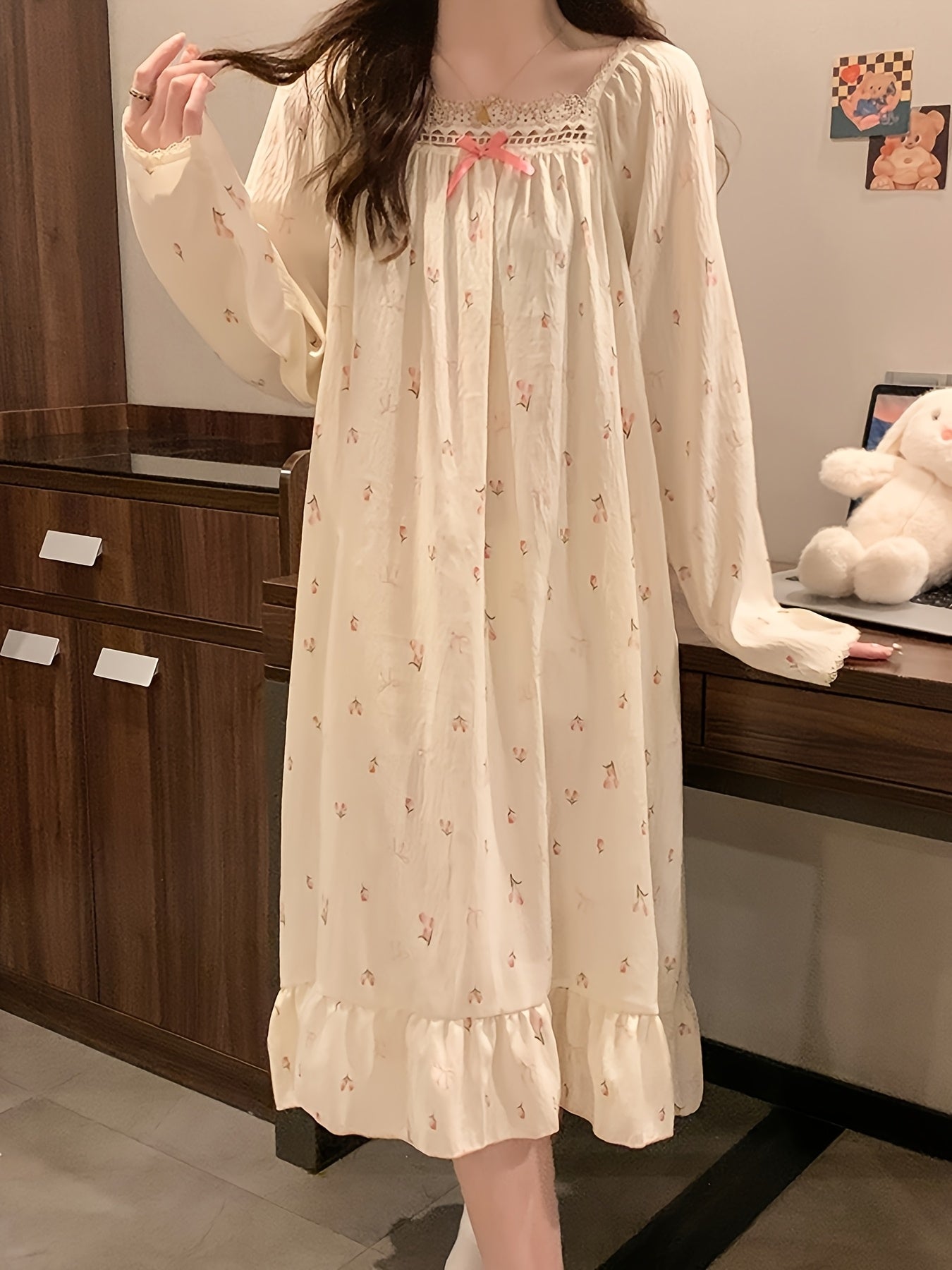 2026 New Lightweight Cloud Pajamas for Women, Suitable for Spring And Autumn, Plus Size Maternity Loungewear, Long Sleeve Nightgown with a Sweet Princess Style