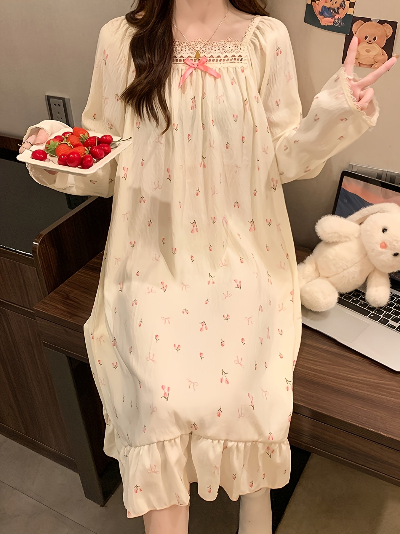 2026 New Lightweight Cloud Pajamas for Women, Suitable for Spring And Autumn, Plus Size Maternity Loungewear, Long Sleeve Nightgown with a Sweet Princess Style