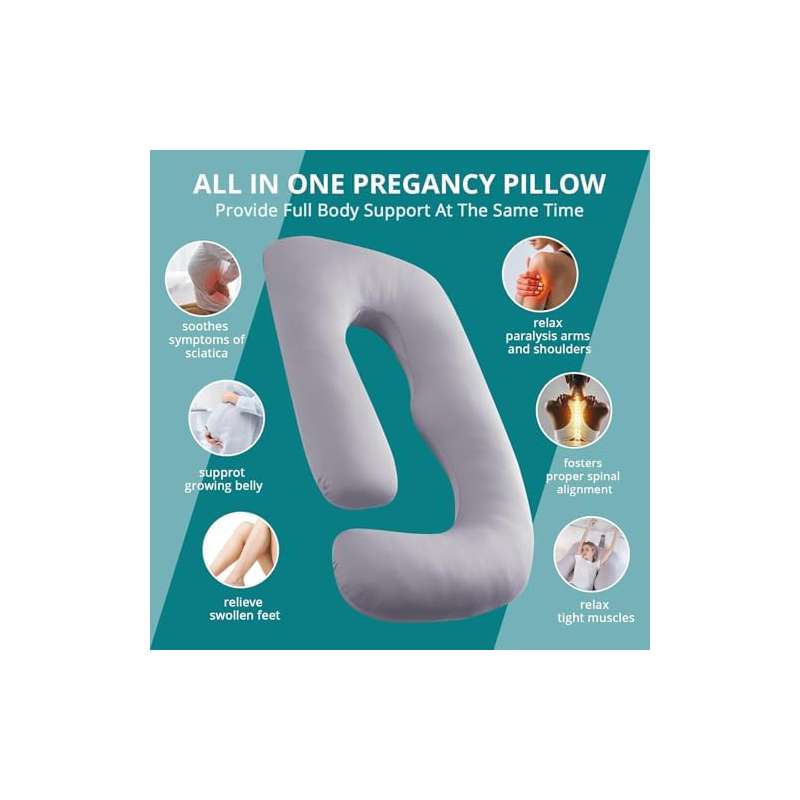 Sleeping Pregnancy Pillow with Grey Microfiber Removable Cover | Multi-Use, Supports Back, Hips, Legs, Belly for Pregnant Women, Soft Polyester Fiber