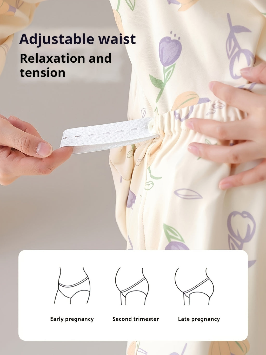 Tulip Gentle Spring Maternity Home Wear Built-In Bra Pads Adjustable Waistband V-Neck Kimono Style Tie Maternity Postpartum Breastfeeding Pajamas Long Sleeve Long Pants Two-Piece Set