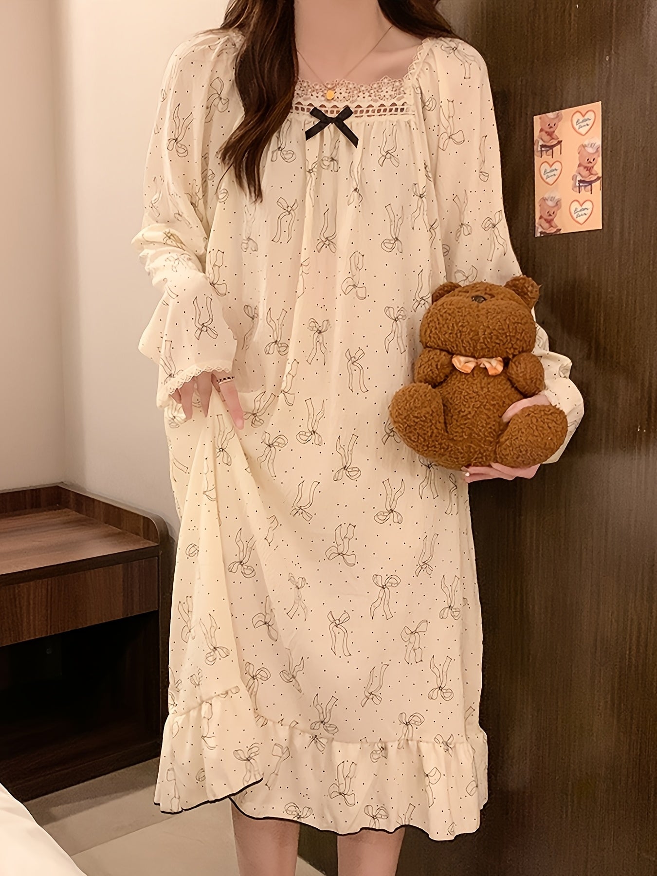 2026 New Lightweight Cloud Pajamas for Women, Suitable for Spring And Autumn, Plus Size Maternity Loungewear, Long Sleeve Nightgown with a Sweet Princess Style