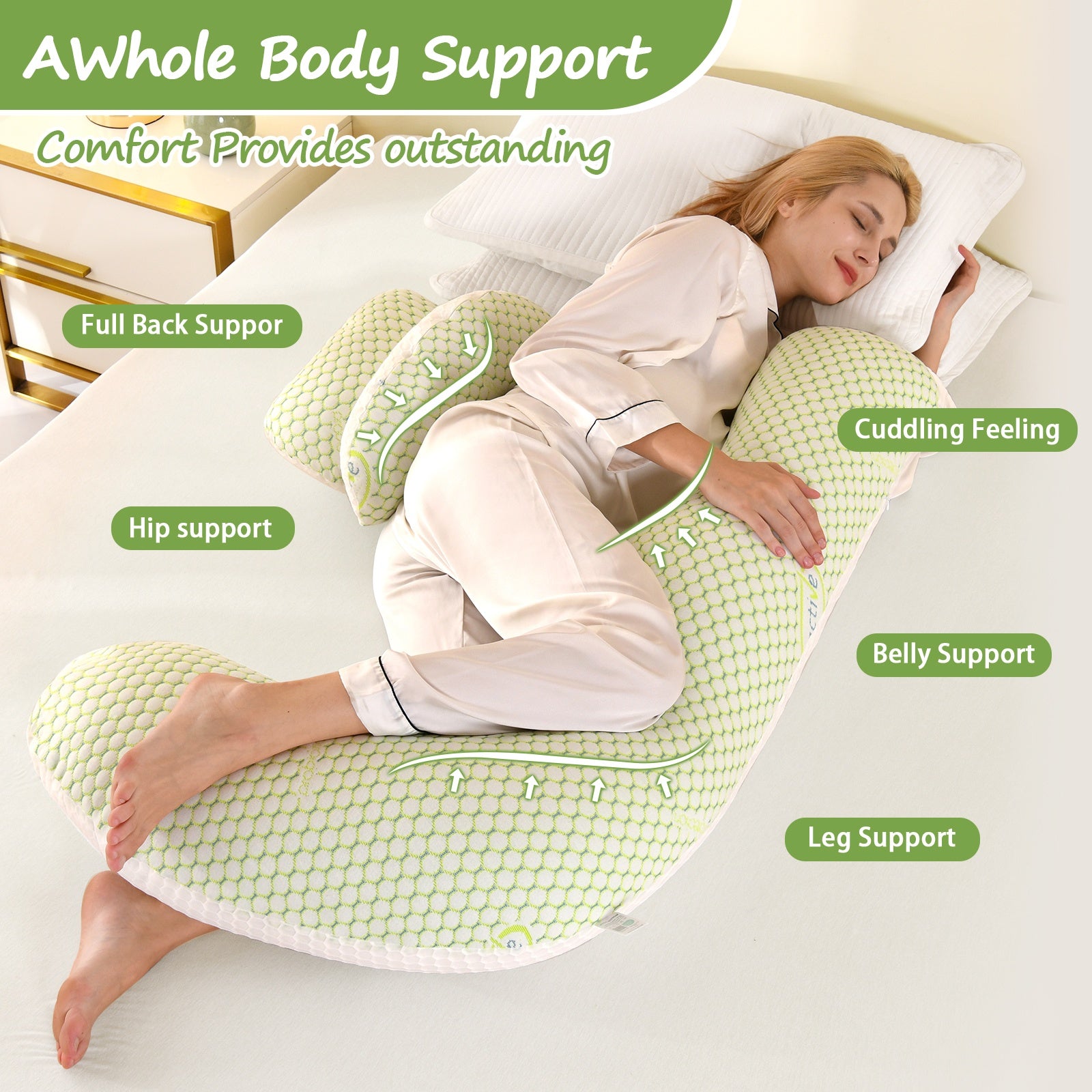 This H-shaped Full-body Maternity Pillow Is a 3-in-1 Maternity Sleep Pillow with a Removable Pillowcase, Providing Support for the Pregnant Woman's Back, Abdomen, Hips, and Legs.