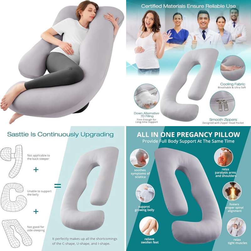 Sleeping Pregnancy Pillow with Grey Microfiber Removable Cover | Multi-Use, Supports Back, Hips, Legs, Belly for Pregnant Women, Soft Polyester Fiber