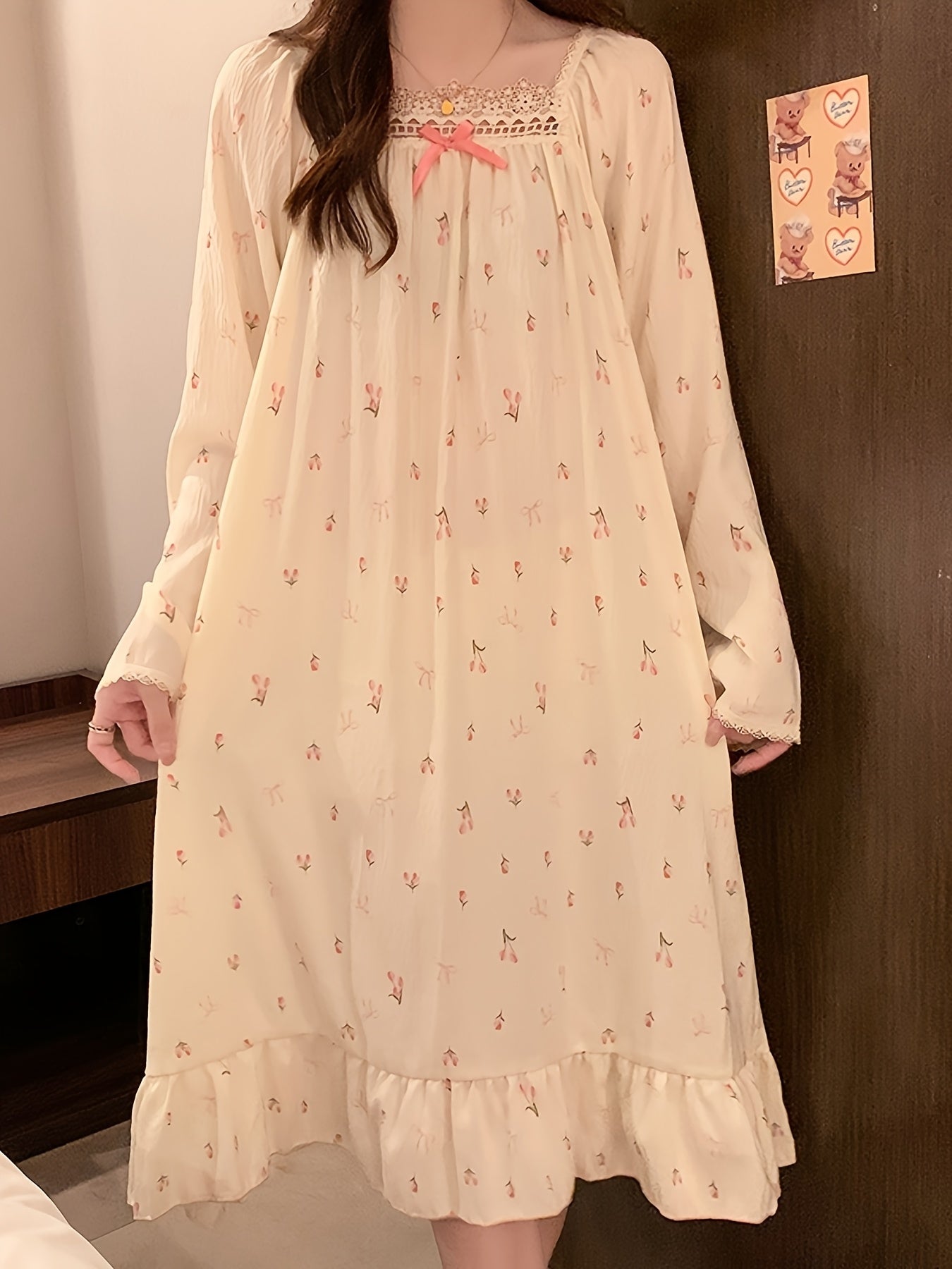 2026 New Lightweight Cloud Pajamas for Women, Suitable for Spring And Autumn, Plus Size Maternity Loungewear, Long Sleeve Nightgown with a Sweet Princess Style