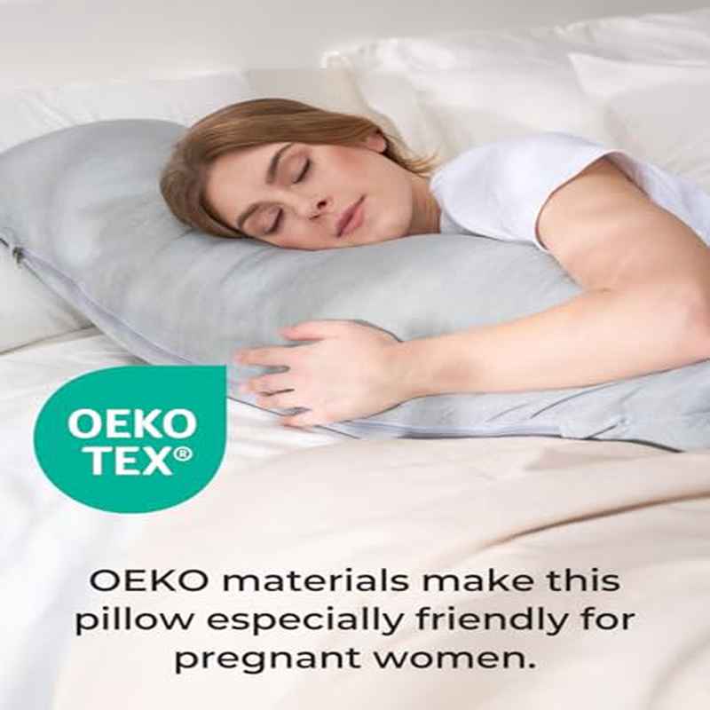 Momcozy Cooling Pregnancy Body Pillow with J-Shaped - Belly, Hip & Leg Pillow for Maternity Sleep Aid, Soft Filled for, Cooling Cover for Night, Narrow Bed Compatible for due date & postpartum care