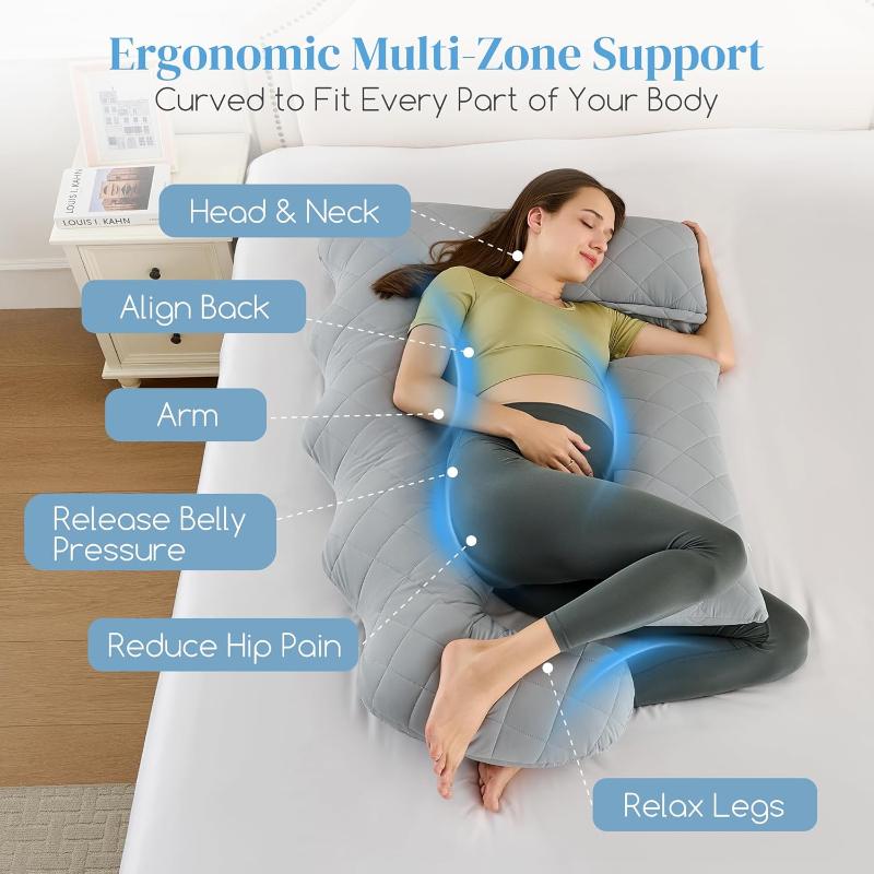 Extra Soft Cooling Pregnancy Pillow - U-Shaped Full Body Maternity Pillow with Removable Diamond Quilted Cool Fabric, 51 Inch Large Support for Back, Belly, Legs & Hips, Machine Washable Maternity Bedding Gift for Pregnant Women