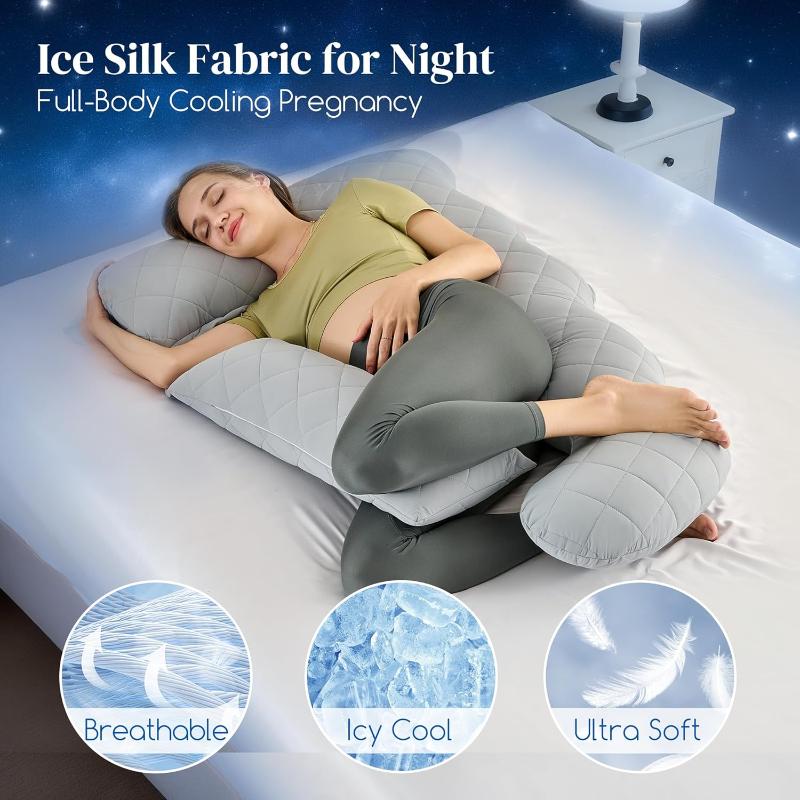 Extra Soft Cooling Pregnancy Pillow - U-Shaped Full Body Maternity Pillow with Removable Diamond Quilted Cool Fabric, 51 Inch Large Support for Back, Belly, Legs & Hips, Machine Washable Maternity Bedding Gift for Pregnant Women