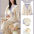 Tulip Gentle Spring Maternity Home Wear Built-In Bra Pads Adjustable Waistband V-Neck Kimono Style Tie Maternity Postpartum Breastfeeding Pajamas Long Sleeve Long Pants Two-Piece Set