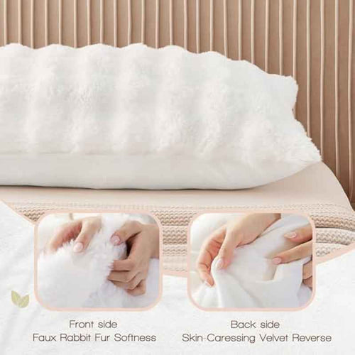 Adult Faux Fur Fluffy Body Pillow with Shredded Blue Memory Foam Insert | Adjustable Height, Soft Support for Side Sleeping, Pregnant Women, Washable, Polyester Fiber