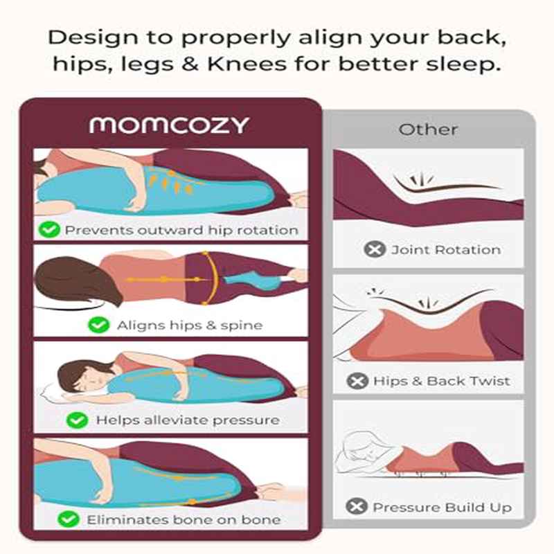 Momcozy Cooling Pregnancy Body Pillow with J-Shaped - Belly, Hip & Leg Pillow for Maternity Sleep Aid, Soft Filled for, Cooling Cover for Night, Narrow Bed Compatible for due date & postpartum care