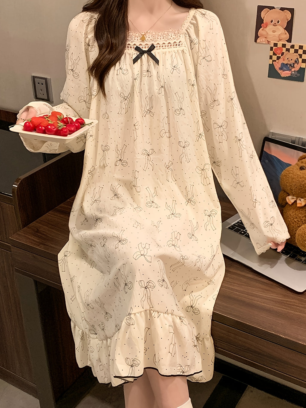 2026 New Lightweight Cloud Pajamas for Women, Suitable for Spring And Autumn, Plus Size Maternity Loungewear, Long Sleeve Nightgown with a Sweet Princess Style