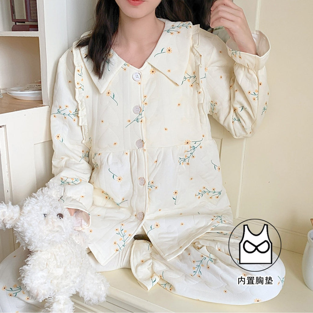 Autumn Winter New Air Maternity with Chest Pads Thickened Version Pregnant Women Sleepwear Outing Nursing Clothes Two-Piece Set